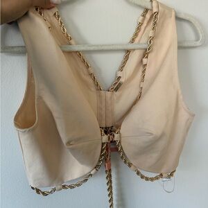 Cult Gaia Cream Chain Accent Crop Top